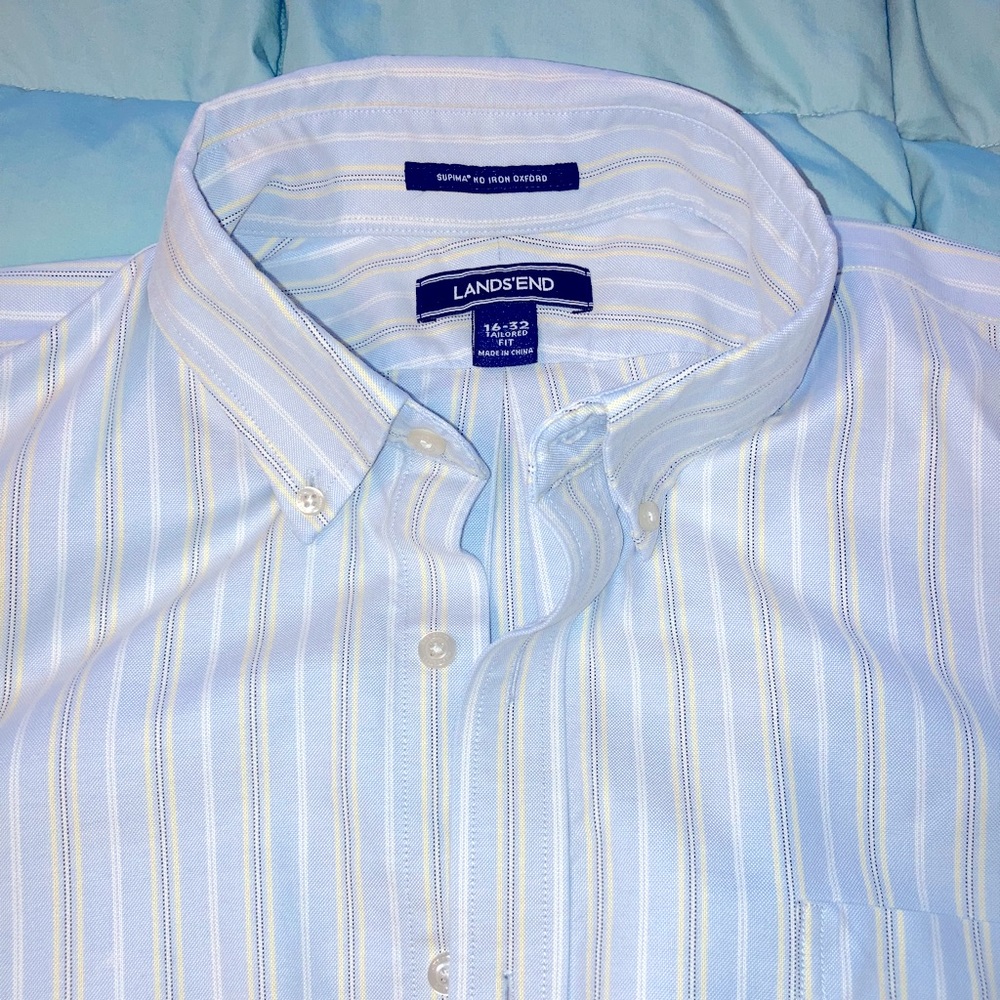 16 - 32 Tailored Fit Lands End No Iron Supima Oxford button down dress shirt